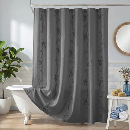 Seasonwood Pink Bow Shower Curtain with Cording Bow Embroidery 72x72 Inches