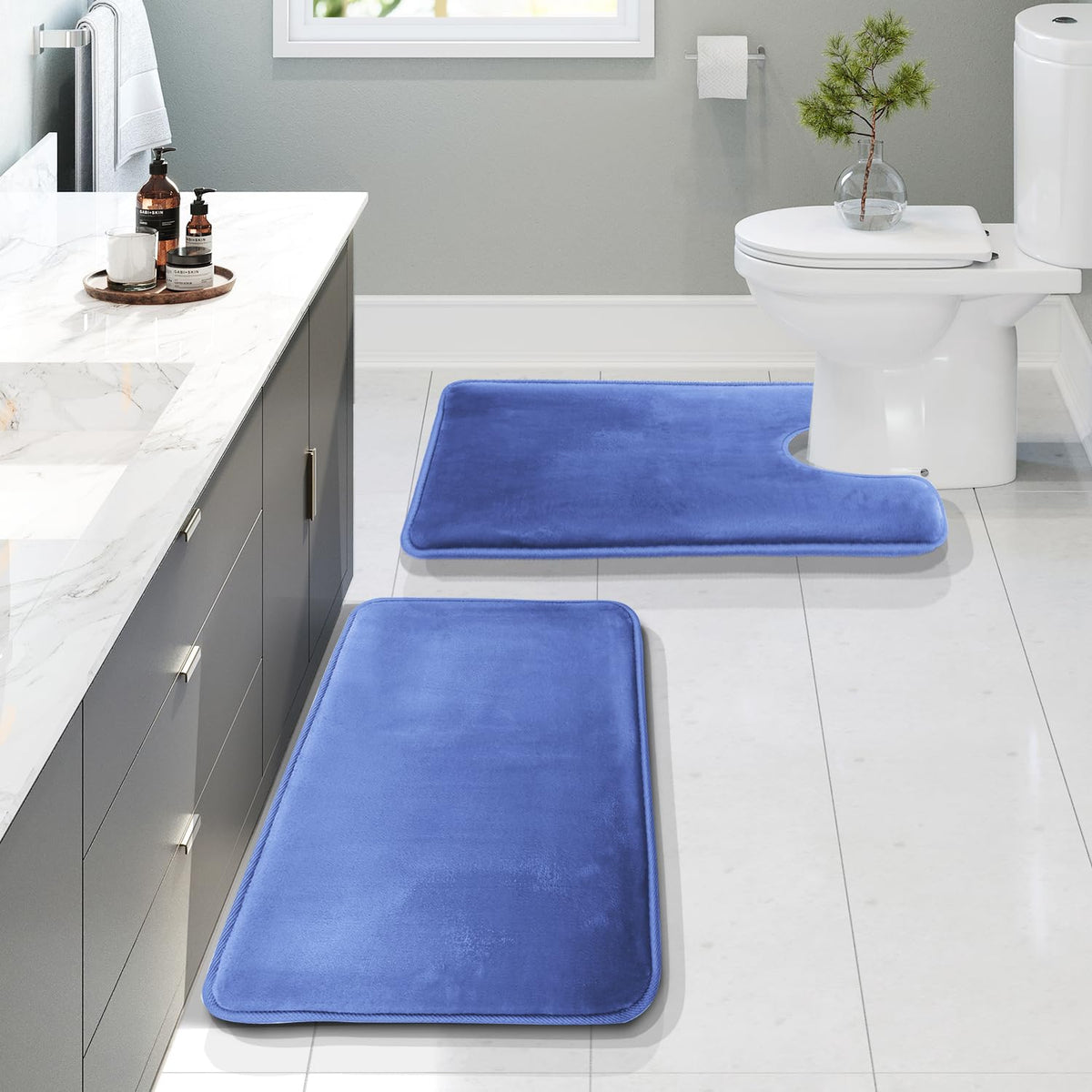 Clara Clark 3 Piece Bathroom Rugs Bath Mat Set, Velvet Memory Foam Bath Mats for Bathroom - Non-Slip, PVC Backing Bath Rugs, Washable - Dries Quickly, Green