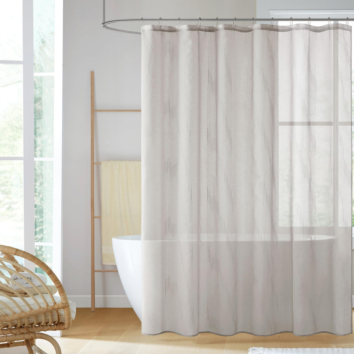 Madison Park Anna Sheer Shower Curtain for Bathroom, 72 x 72, Ivory