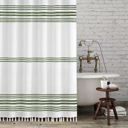 Seasonwood Black and White Shower Curtain with Tassels, 72 x 72