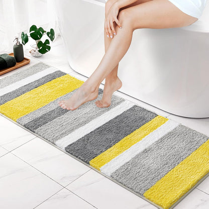 MIULEE Yellow Grey Bathroom Rug 16x24 Inch, Small Soft Thick Microfiber Striped Bath Mat, Non Slip Fluffy Plush Machine Washable Quick Dry for Bathroom Decor, Floor Tub and Shower