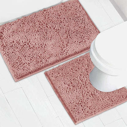 Bathroom Rugs Chenille Bath mat 2 Piece Set, Super Absorbent, Strong PVC Non Slip Backing, Bath mats for Bathroom, Plush Shaggy, Thick, Machine Washable, Bathtub, Toilet.(Light Grey)