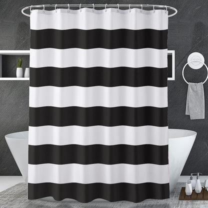 AmazerBath Black and White Shower Curtain Cloth, Striped Shower Curtain Fabric with 2 Heavy Stones, 72" W x 72" H