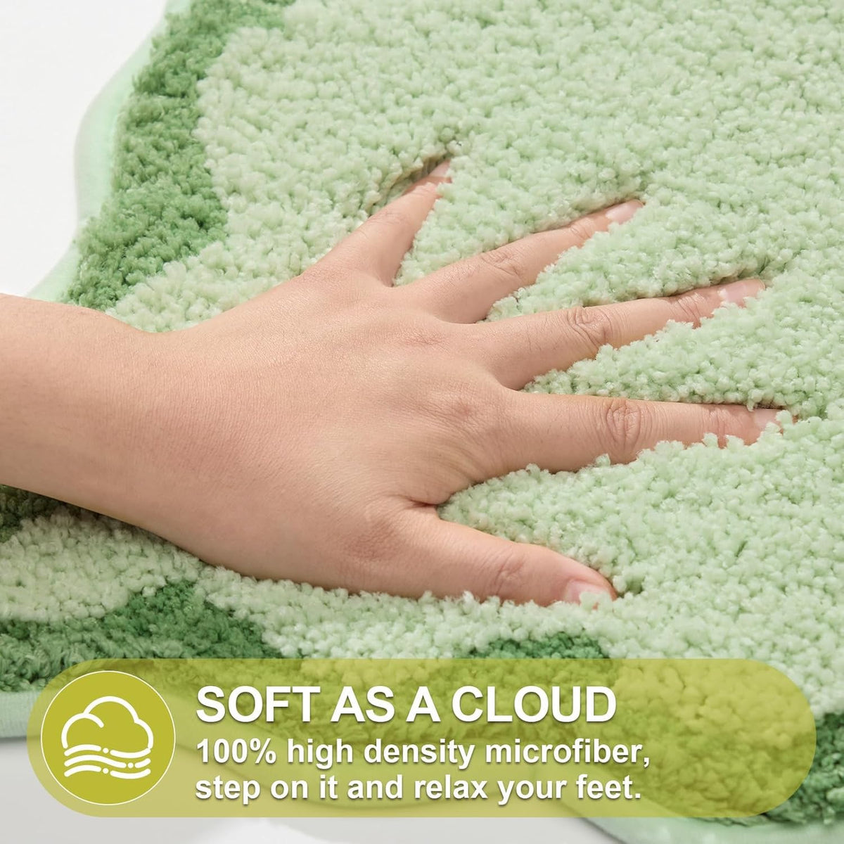 ORTIGIA Cute Green Scalloped Bath Mat, Fun Plush Microfiber Scallop Bathroom Rugs Non Slip Washable Quick Dry Absorbent, Bathmat Bath Rug Carpet for Shower Stall Vanities Kitchen Floor Entrance, 20x32