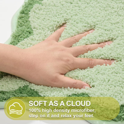 ORTIGIA Cute Green Scalloped Bath Mat, Fun Plush Microfiber Scallop Bathroom Rugs Non Slip Washable Quick Dry Absorbent, Bathmat Bath Rug Carpet for Shower Stall Vanities Kitchen Floor Entrance, 20x32
