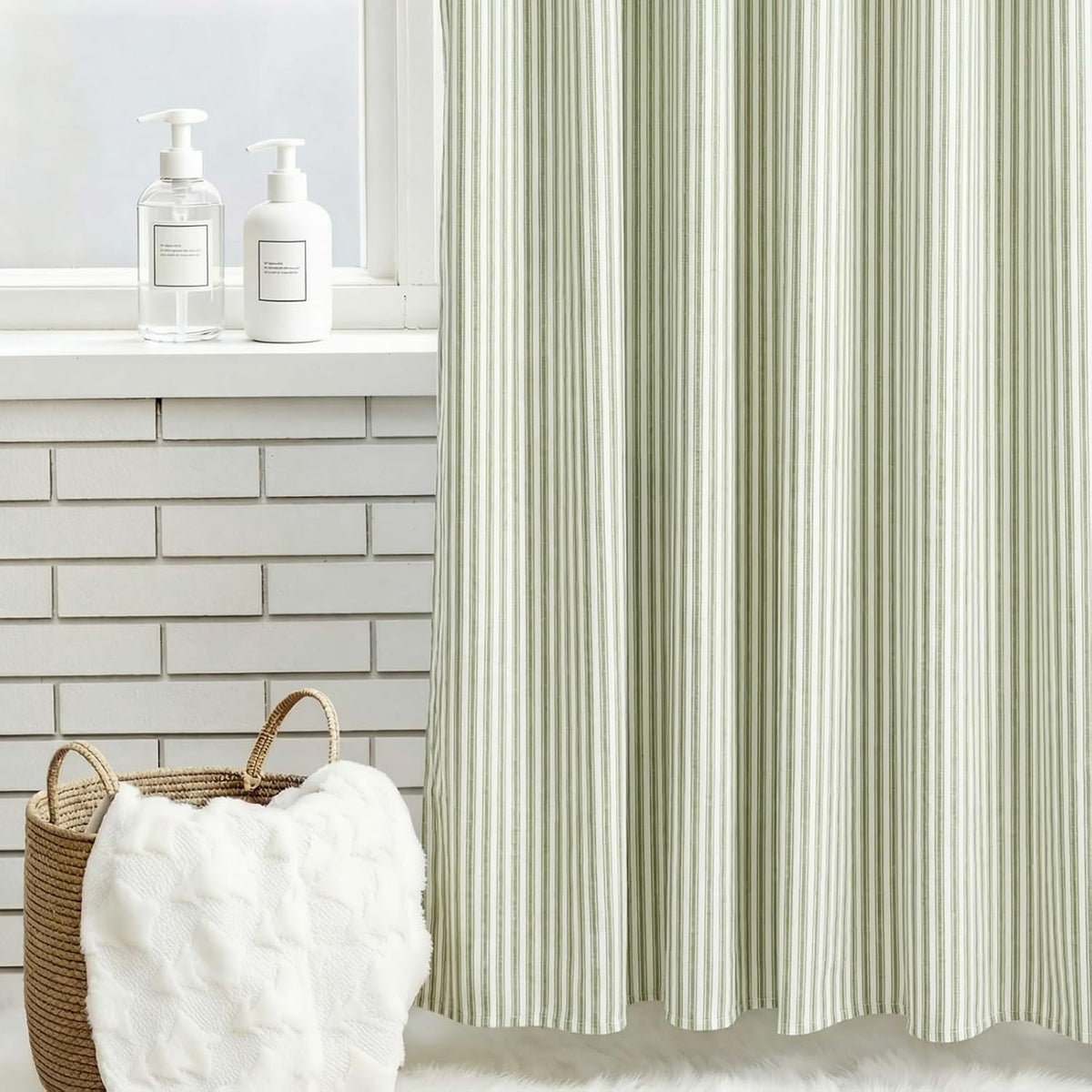 Mindsoft Stripe Curtain, Green and White, 72 x 72 Inches, Stripe