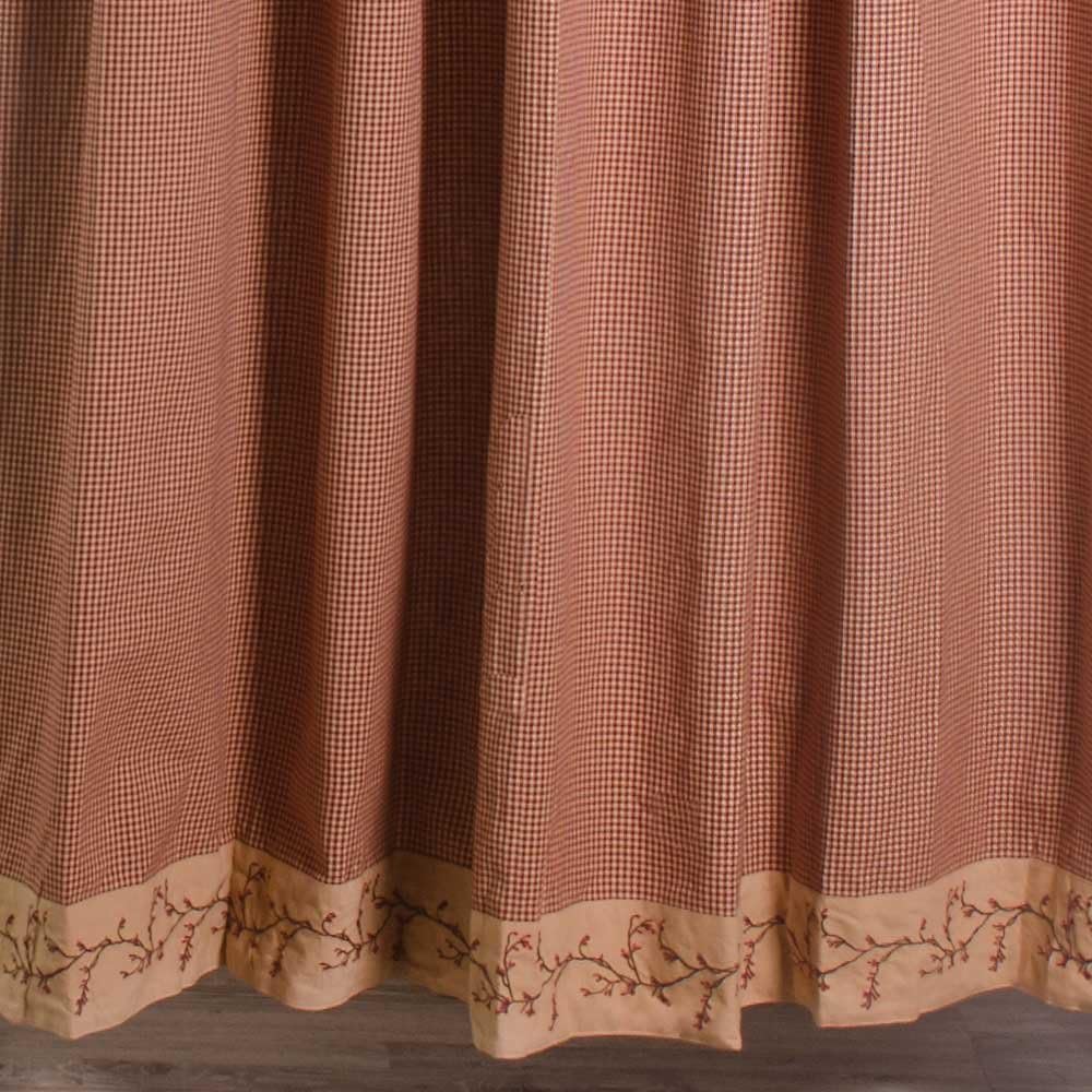 Berry Vine Gingham Barn Red and Nutmeg 72" x 72" Cotton Shower Curtain