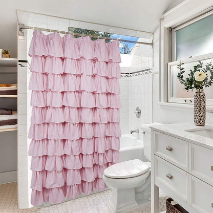Volens Pink Ruffle Shower Curtain Farmhouse Rustic Fabric Cloth Shower Curtains for Bathroom, 72" x 72"