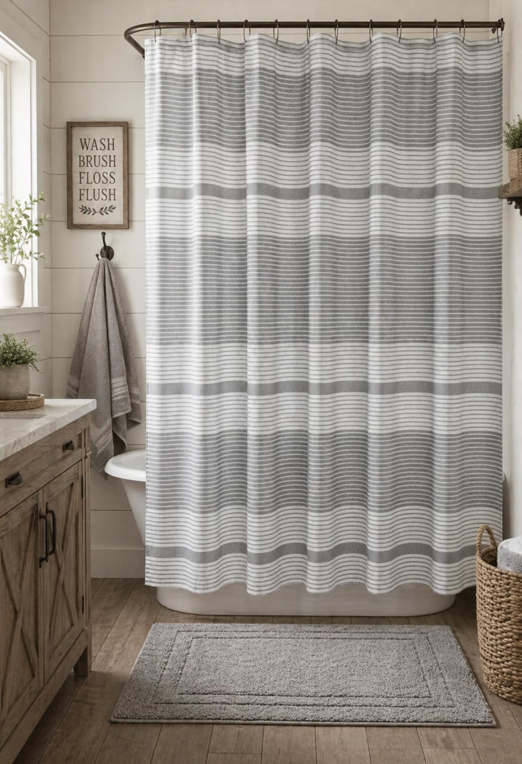 Serafina Home Nautical Striped Blue and White Fabric Shower Curtain: