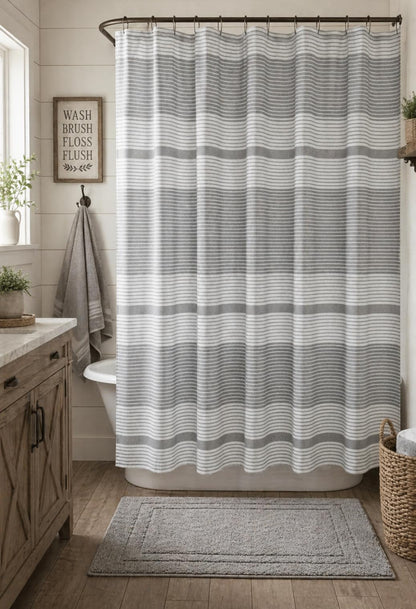 Serafina Home Nautical Striped Blue and White Fabric Shower Curtain: