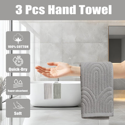 Boho 100% Cotton Towels - 3 Pcs 16 x 26 inches Hand Towels Set Ultra Soft and Highly Absorbent for Bathroom or Kitchen, Hotels, Spa