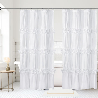 Homechoice Decor Peach Ruffle Shower Curtain for Master Bathroom