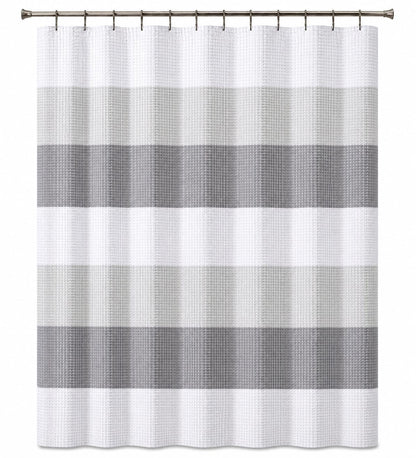 Dainty Home Ombre Waffle Weave Shower Curtain 70 x 72 Grey Textured Fabric Shower Curtain, Hotel Style Waffle Weave Bathroom Curtain, Water Resistant Polyester Ombre Shower Curtain