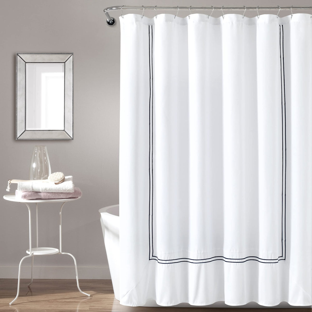 Lush Decor Hotel Collection Shower Curtain Single 72" W x 72" L White & Black - White Shower Curtains for Bathroom - Bathroom Curtain - Modern Decor