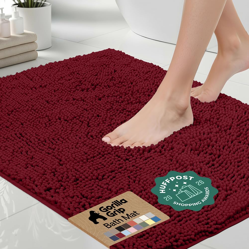 GORILLA GRIP Bath Rug Mat for Bathroom, Absorbent Chenille, 30x20 Gray