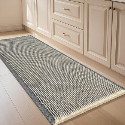IM HOME Waffle Bath Mat Beige 32"x20", Boho Woven Modern Bath Mat Rugs, Absorbent Non Slip Bathroom Rugs, Soft Washable Bath Rugs with Tassels for Bathroom, Bedroom, Kitchen, Shower, Tub