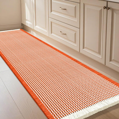 IM HOME Waffle Bath Mat Beige 32"x20", Boho Woven Modern Bath Mat Rugs, Absorbent Non Slip Bathroom Rugs, Soft Washable Bath Rugs with Tassels for Bathroom, Bedroom, Kitchen, Shower, Tub