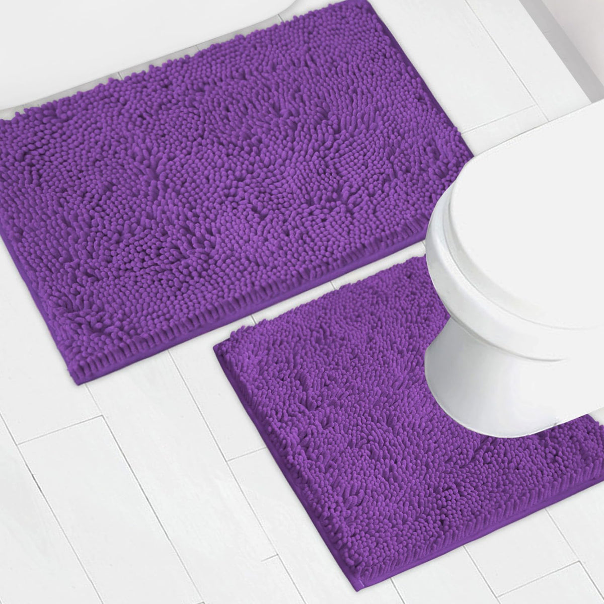 Bathroom Rugs Chenille Bath mat 2 Piece Set, Super Absorbent, Strong PVC Non Slip Backing, Bath mats for Bathroom, Plush Shaggy, Thick, Machine Washable, Bathtub, Toilet.(Light Grey)
