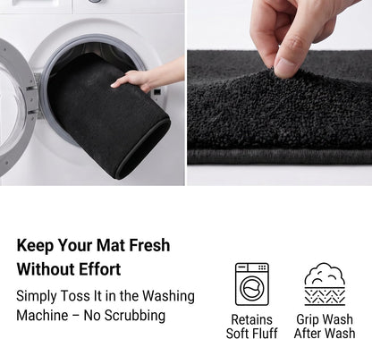 Bathroom Rugs Set 2 Piece Non Slip Soft Absorbent Plush Bath Mats(Black)