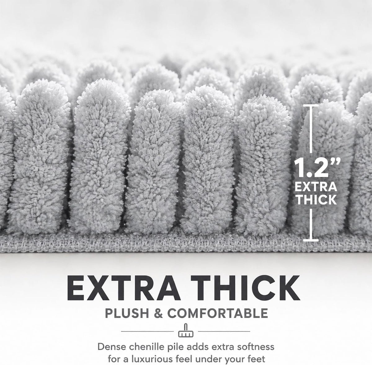 Bathroom Rugs Sets 2 Piece,Super Absorbent Soft,Thick,Machine Washable Chenille Bath Mat,Non Slip Toilet Floor Rug,Bath Mats for Bathroom,20x32 Plus 20x20 U Shape,Light Grey