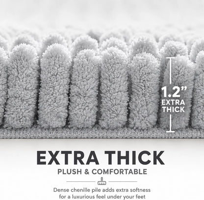Bathroom Rugs Sets 2 Piece,Super Absorbent Soft,Thick,Machine Washable Chenille Bath Mat,Non Slip Toilet Floor Rug,Bath Mats for Bathroom,20x32 Plus 20x20 U Shape,Light Grey