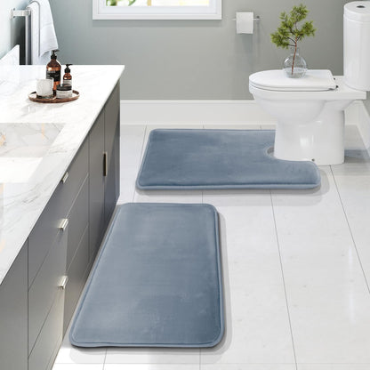 Clara Clark 3 Piece Bathroom Rugs Bath Mat Set, Velvet Memory Foam Bath Mats for Bathroom - Non-Slip, PVC Backing Bath Rugs, Washable - Dries Quickly, Green