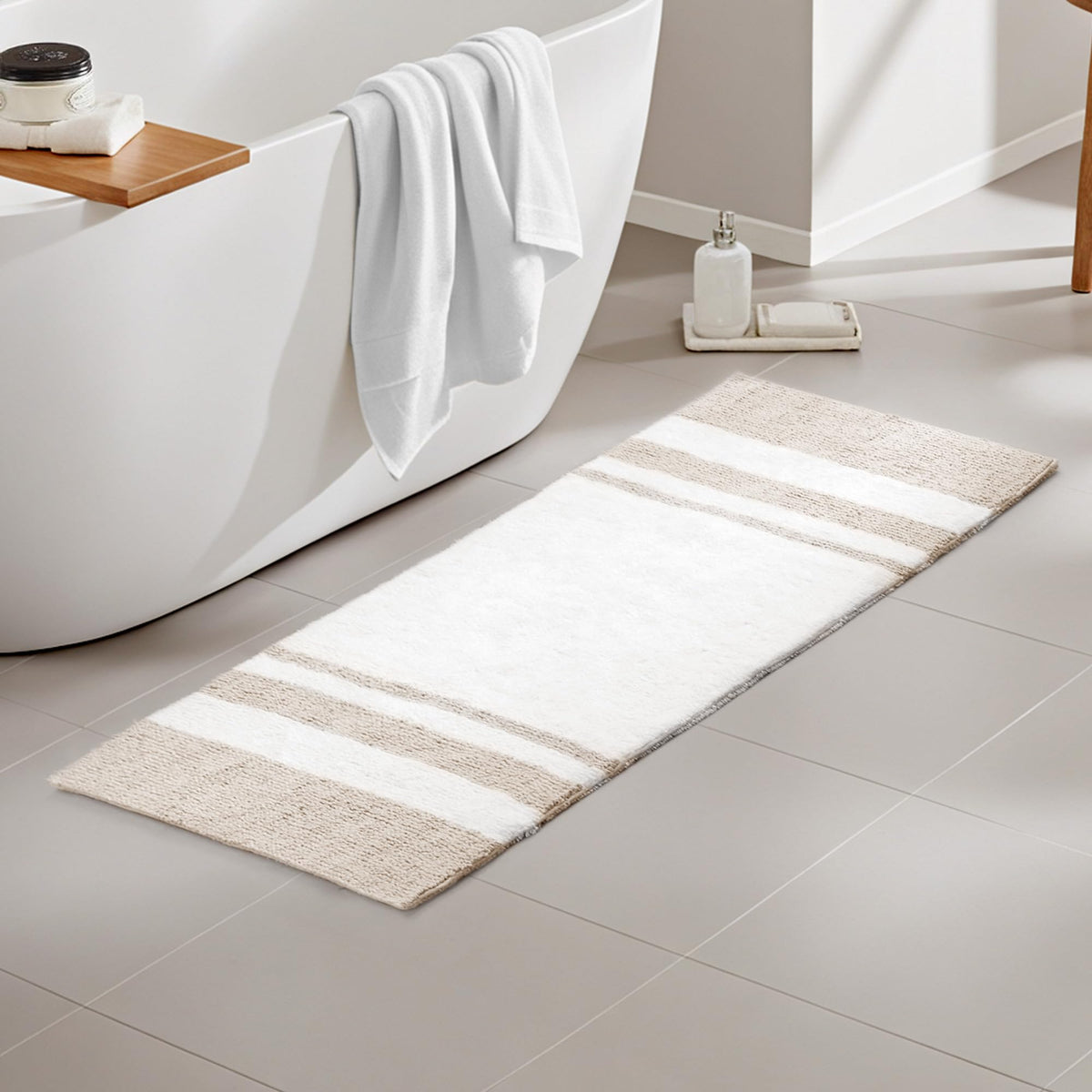Madison Park Reversible Spa Rug 100%-Cotton Striped Ultra Soft Water Fast Bath Non-Slip Absorbent Quick Dry Mats for Tub, Shower Room, and Bathroom, 20x30, Taupe (Pack of 1)