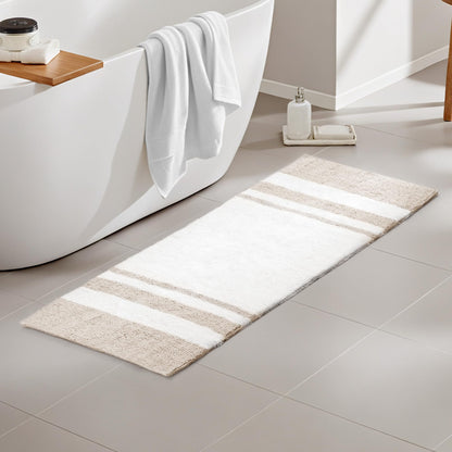 Madison Park Reversible Spa Rug 100%-Cotton Striped Ultra Soft Water Fast Bath Non-Slip Absorbent Quick Dry Mats for Tub, Shower Room, and Bathroom, 20x30, Taupe (Pack of 1)