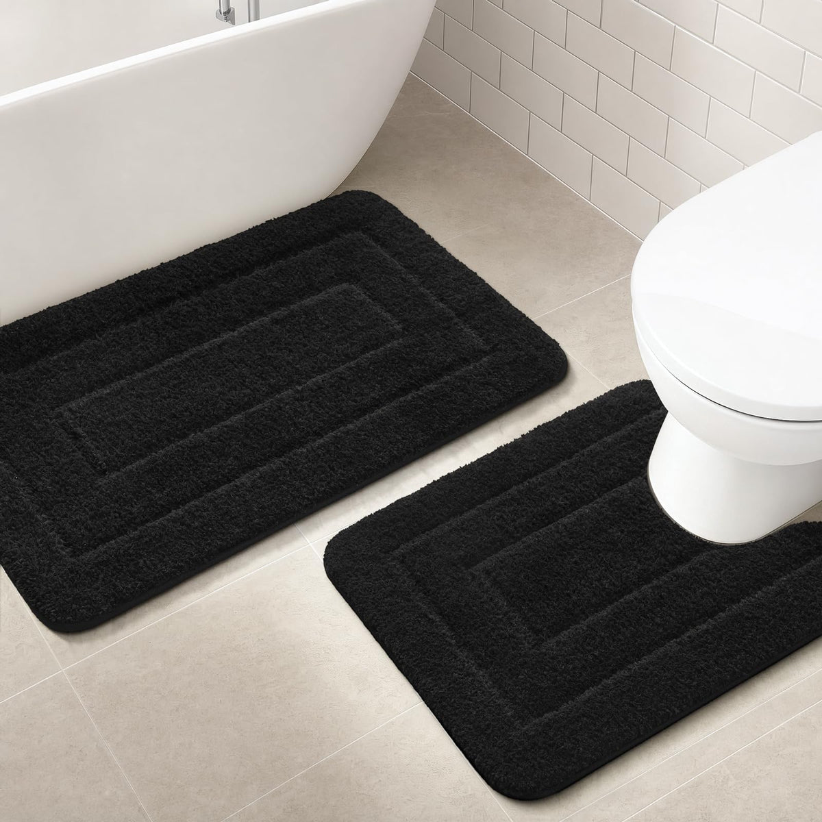 HOMORE Black Bathroom Rug 24x60 Inch Soft Absorbent Bathroom Runner Rug