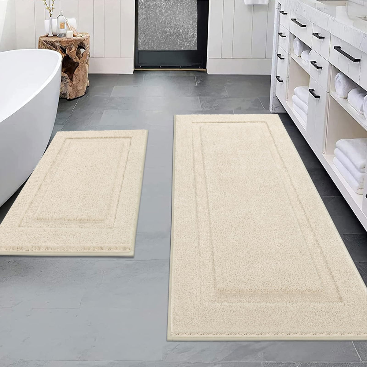 SHACOS Soft Microfiber Bathroom Rugs Set of 2 Pieces, White