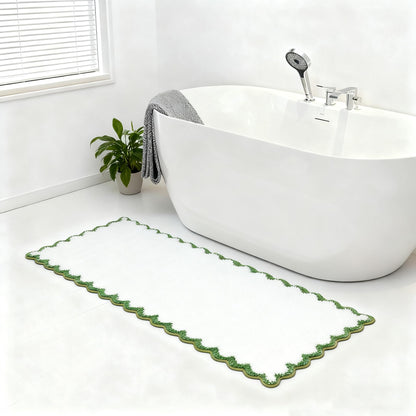 ORTIGIA Cute Green Scalloped Bath Mat, Fun Plush Microfiber Scallop Bathroom Rugs Non Slip Washable Quick Dry Absorbent, Bathmat Bath Rug Carpet for Shower Stall Vanities Kitchen Floor Entrance, 20x32