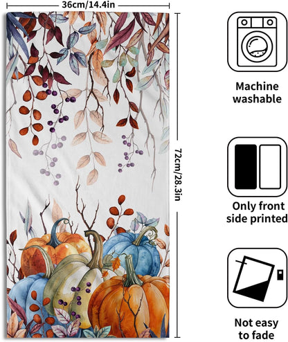 Miaoquhe Fall Pumpkin Hand Towels Set of 2 14x28 Inch Autumn Thanksgiving Harvest Fingertip Towels Absorbent Fall Leaves Bathroom Towel Fall Face Towels for Home Kitchen SPA Gym Seasonal Decoration
