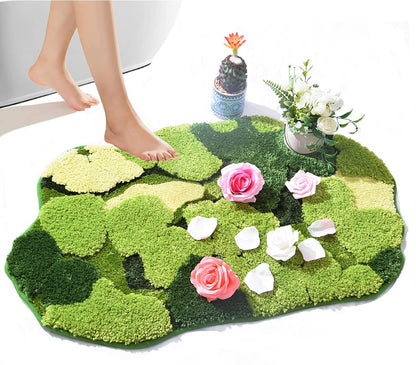 Hifuwan Cute Green Moss Bathroom Runner Rugs, Plant Leaf Bath Mats 20 x 43