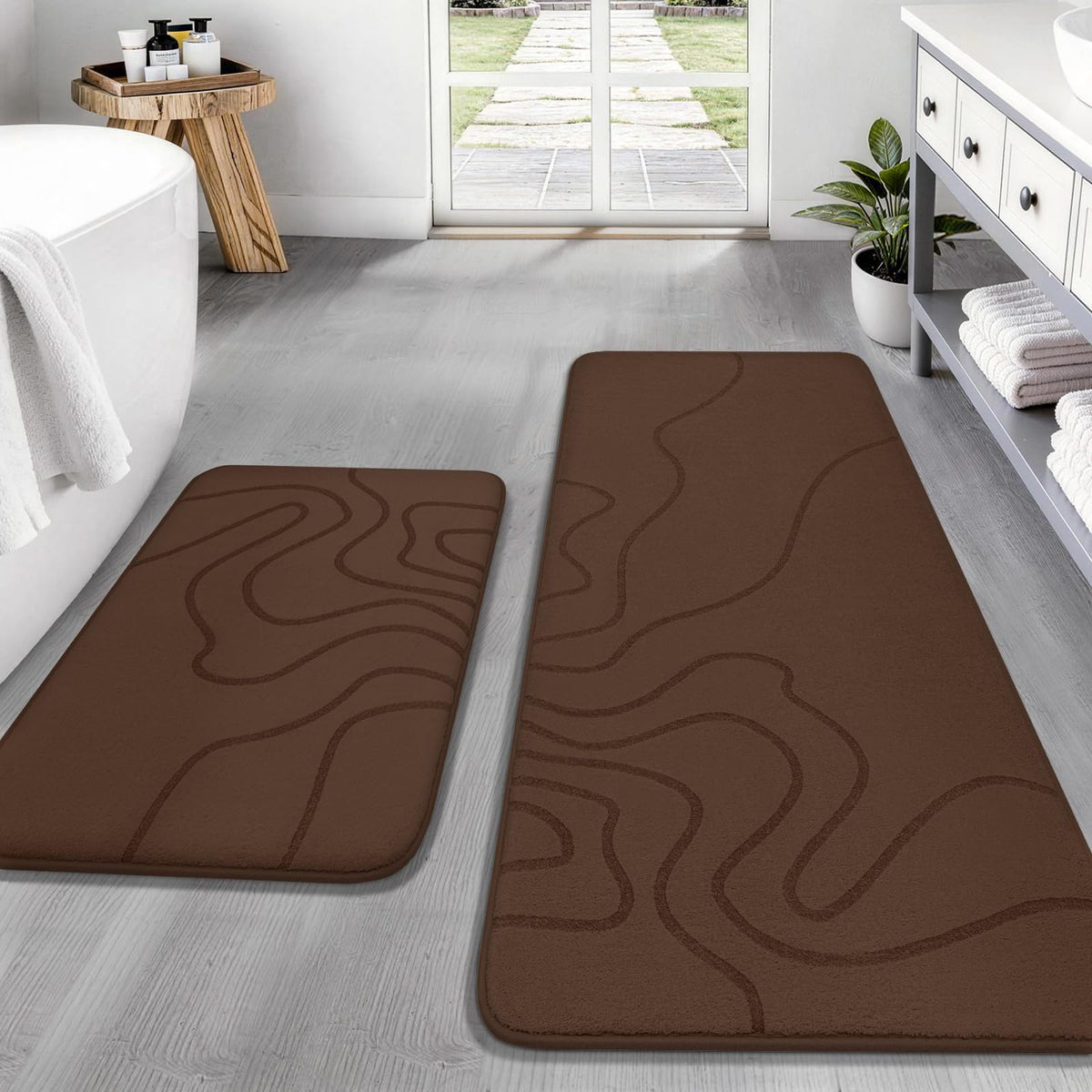 YIHOUSE Memory Foam Bathroom Rugs Sets 2 Piece, 32"x20"+24"x17", Dark Grey