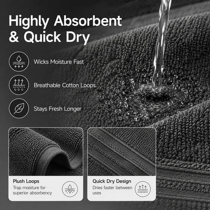 REDKISS Dark Gray Towels Set 6 Piece Cotton Towel Sets with 2 Bath Towels, 2 Hand, 2 Washcloths, 650GSM Hotel Quality, Soft, Highly Absorbent Towels for Bathroom Gym, Ideal Everyday Use