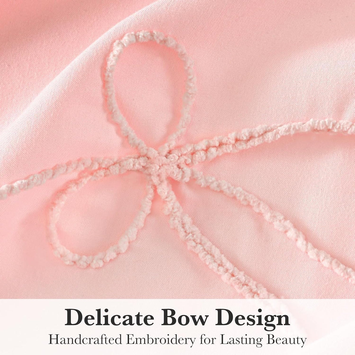 Seasonwood Pink Bow Shower Curtain with Cording Bow Embroidery 72x72 Inches