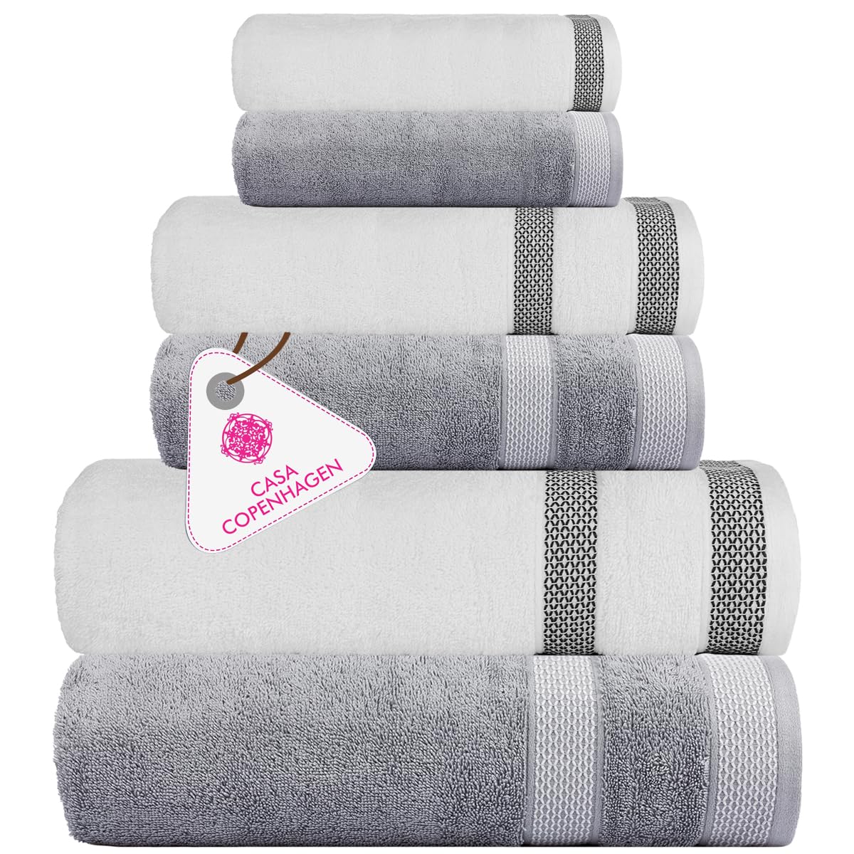 CASA COPENHAGEN Solitaire 6 Pieces Towel Set- Midnight Black, 600 GSM 2 Bath Towel 2 Hand Towel 2 Washcloth, Designed in Denmark Made of Soft Egyptian Cotton for Bathroom, Kitchen & Shower