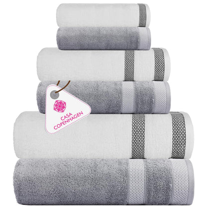 CASA COPENHAGEN Solitaire 6 Pieces Towel Set- Midnight Black, 600 GSM 2 Bath Towel 2 Hand Towel 2 Washcloth, Designed in Denmark Made of Soft Egyptian Cotton for Bathroom, Kitchen & Shower