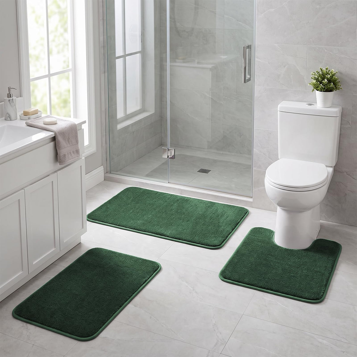 Bathroom Rugs Set 2 Piece Non Slip Soft Absorbent Plush Bath Mats(Black)