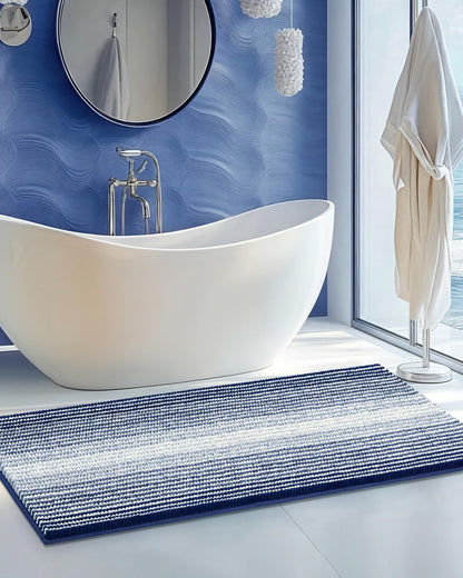 BSICPRO Bathroom Rugs Sets 2 Piece, Non Slip Striped Bath Mats, Fog Blue