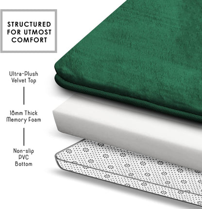 Clara Clark 3 Piece Bathroom Rugs Bath Mat Set, Velvet Memory Foam Bath Mats for Bathroom - Non-Slip, PVC Backing Bath Rugs, Washable - Dries Quickly, Green