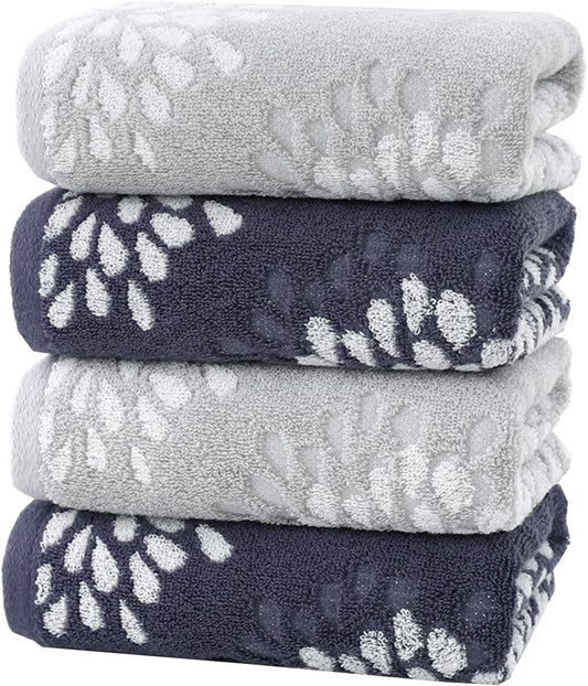 Pidada Hydrangea Floral Cotton Hand Towels Set of 4