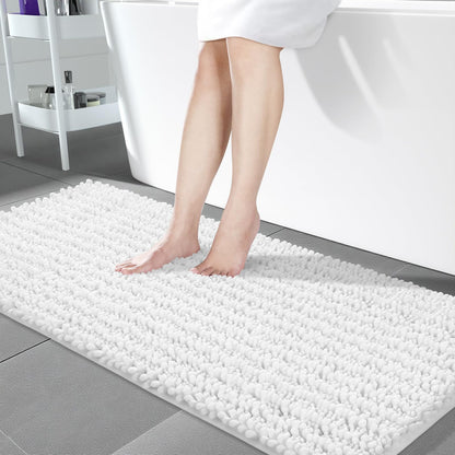 Yimobra Bathroom Rugs Non Slip Washable 32x20 Inch - Ultra Soft Absorbent Chenille Bath Mat, Quick Dry Shaggy Floor Carpet for Tub Shower, Gray Home Decor Accessories