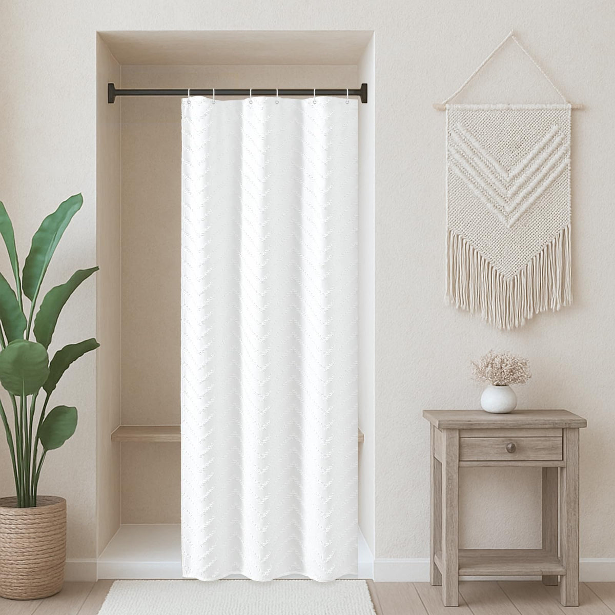 Grey Boho Fabric Shower Curtain 72 x 72 Inches