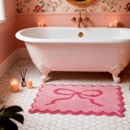 ORTIGIA Cute Green Scalloped Bath Mat, Fun Plush Microfiber Scallop Bathroom Rugs Non Slip Washable Quick Dry Absorbent, Bathmat Bath Rug Carpet for Shower Stall Vanities Kitchen Floor Entrance, 20x32