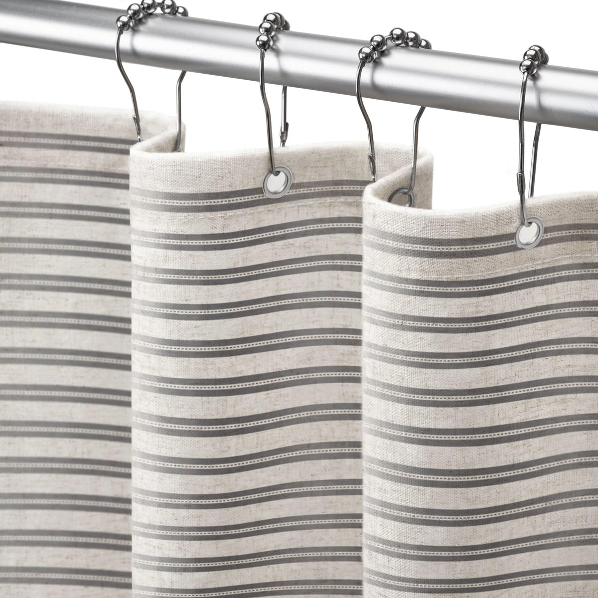 Farmhouse Striped Shower Curtain Taupe Vintage Linen Curtain 72"W X 72"L