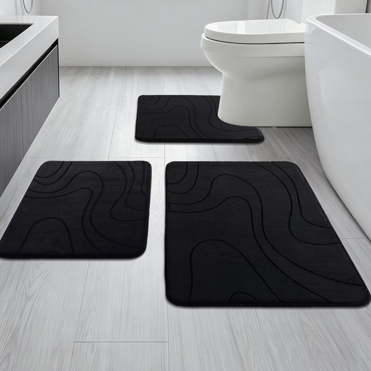 YIHOUSE Bathroom Rugs Sets 5 Piece - Memory Foam Bath Mat, Dark Grey