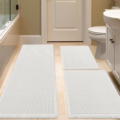 IM HOME Waffle Bath Mat Beige 32"x20", Boho Woven Modern Bath Mat Rugs, Absorbent Non Slip Bathroom Rugs, Soft Washable Bath Rugs with Tassels for Bathroom, Bedroom, Kitchen, Shower, Tub