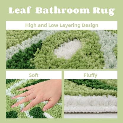 Panstar Large Monstera Leaf Bath Mat, Non Slip Green Plant Bathroom Rug, Absorbent Cute Palm Shaped Bathtub Rug Bathroom Plush Shower Rugs (32"X26")