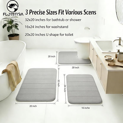 Memory Foam Bath Mat Set 3 Piece，Super Soft Absorbent Bathroom Rug Non Slip, Quick Dry,Machine Wash, Perfect Plush Bathroom Rugs,Home Decor Accessories,Grey